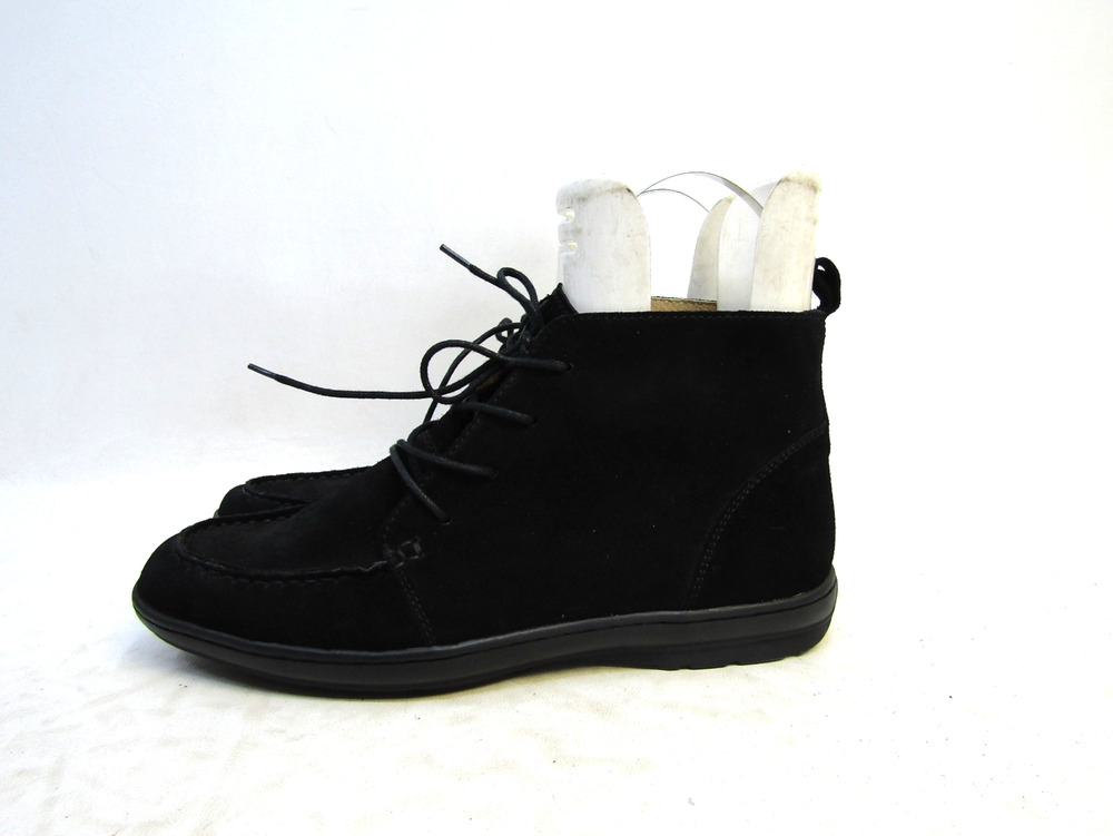 Lands End Size 11 B Black Suede Lace Up Ankle Fashion Boots Bootie